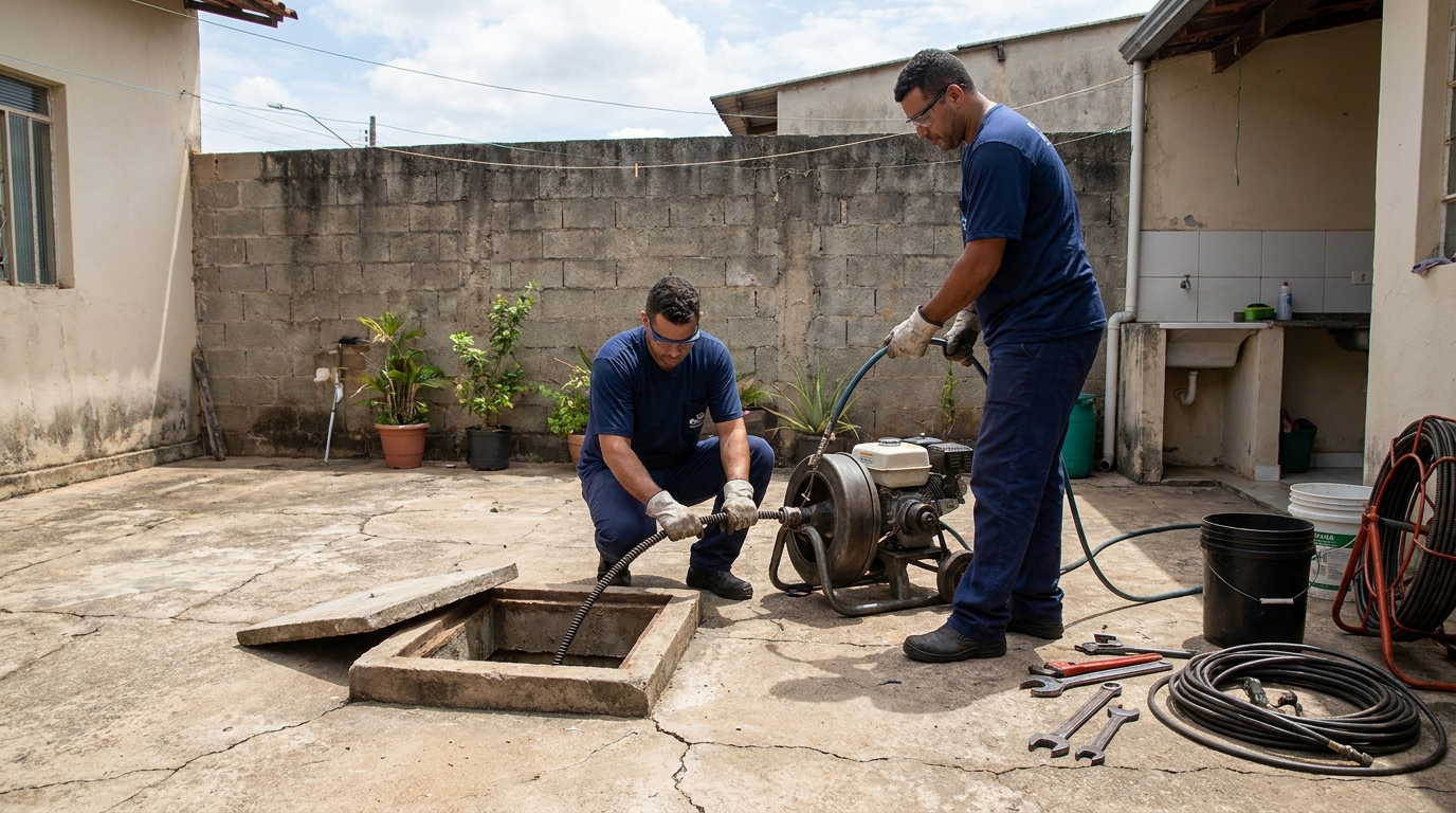 Desentupimento de esgoto residencial em Patos de Minas‑MG