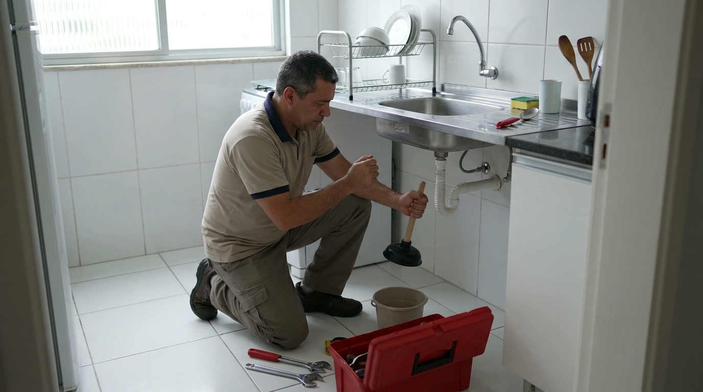 Desentupimento de pia residencial em Patos de Minas‑MG