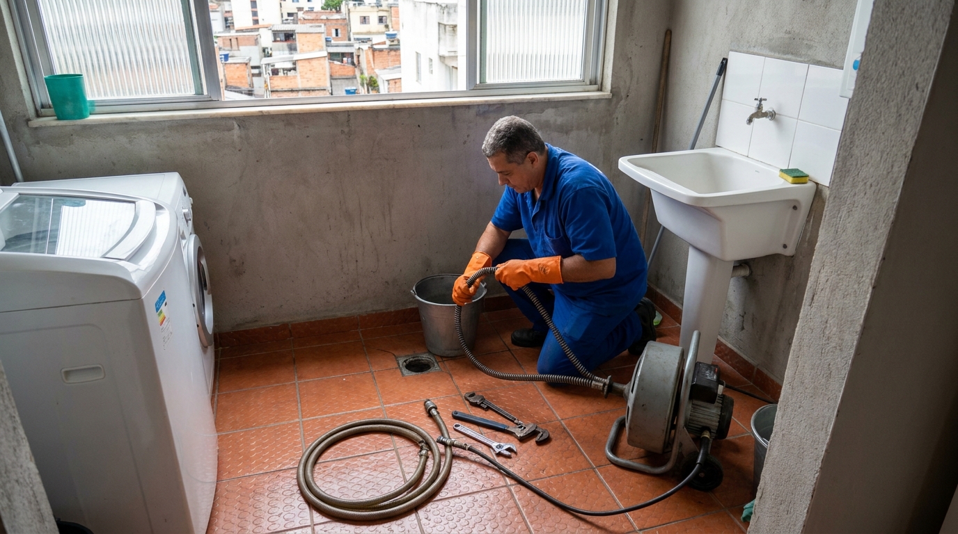 Desentupimento de ralo com equipamento em Patos de Minas‑MG