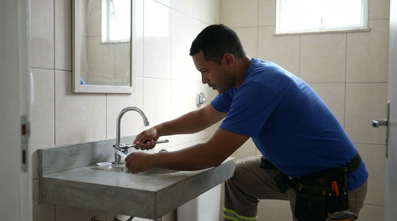 Encanador instalando torneira em Patos de Minas‑MG